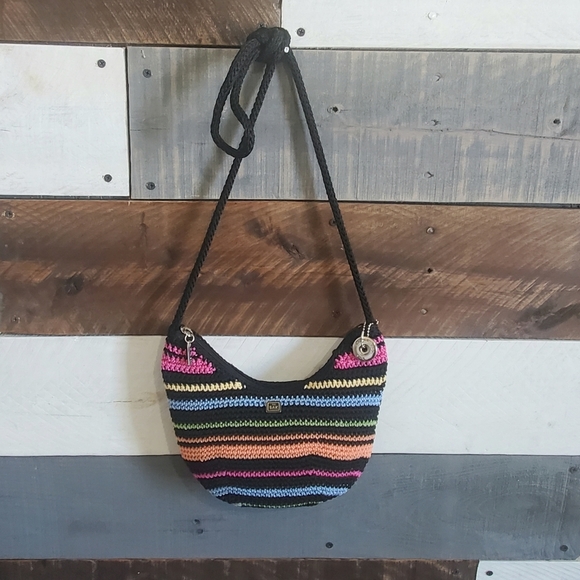 The Sak Handbags - The Sak Boho Hobo Oval Black Rainbow Crossbody Bag Purse